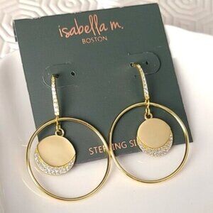 Isabella M Gold Plated Sterling Silver Round Circle Crystal Dangle Earrings